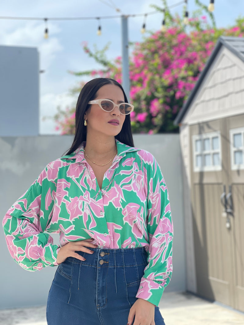 Mint Green Flowers Shirt