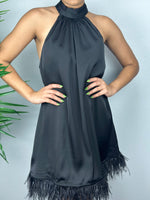 Black Feathers Satin Dress