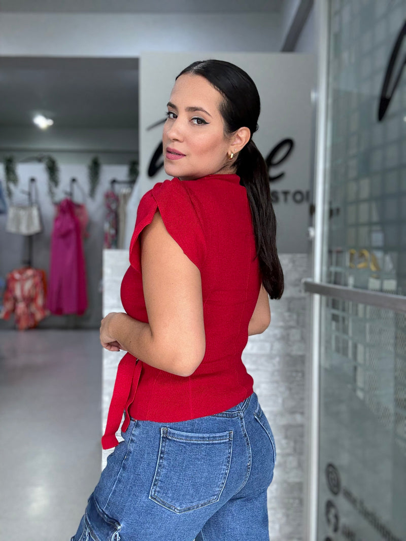 Tulip Sleeve Red Sweater