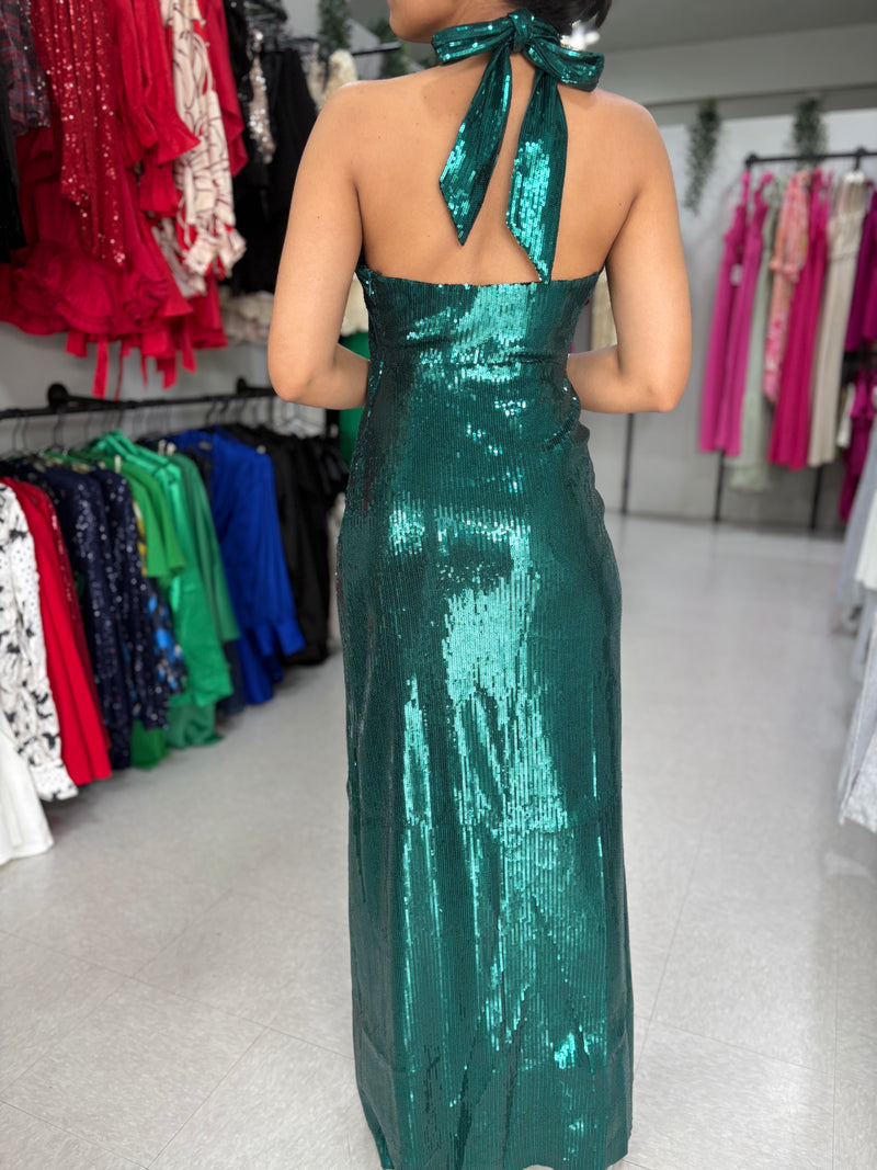 Green Sequins Maxi Dress