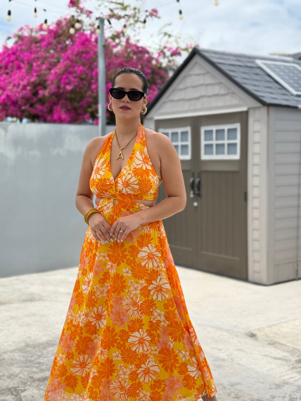 Orange Flowers Halter Dress