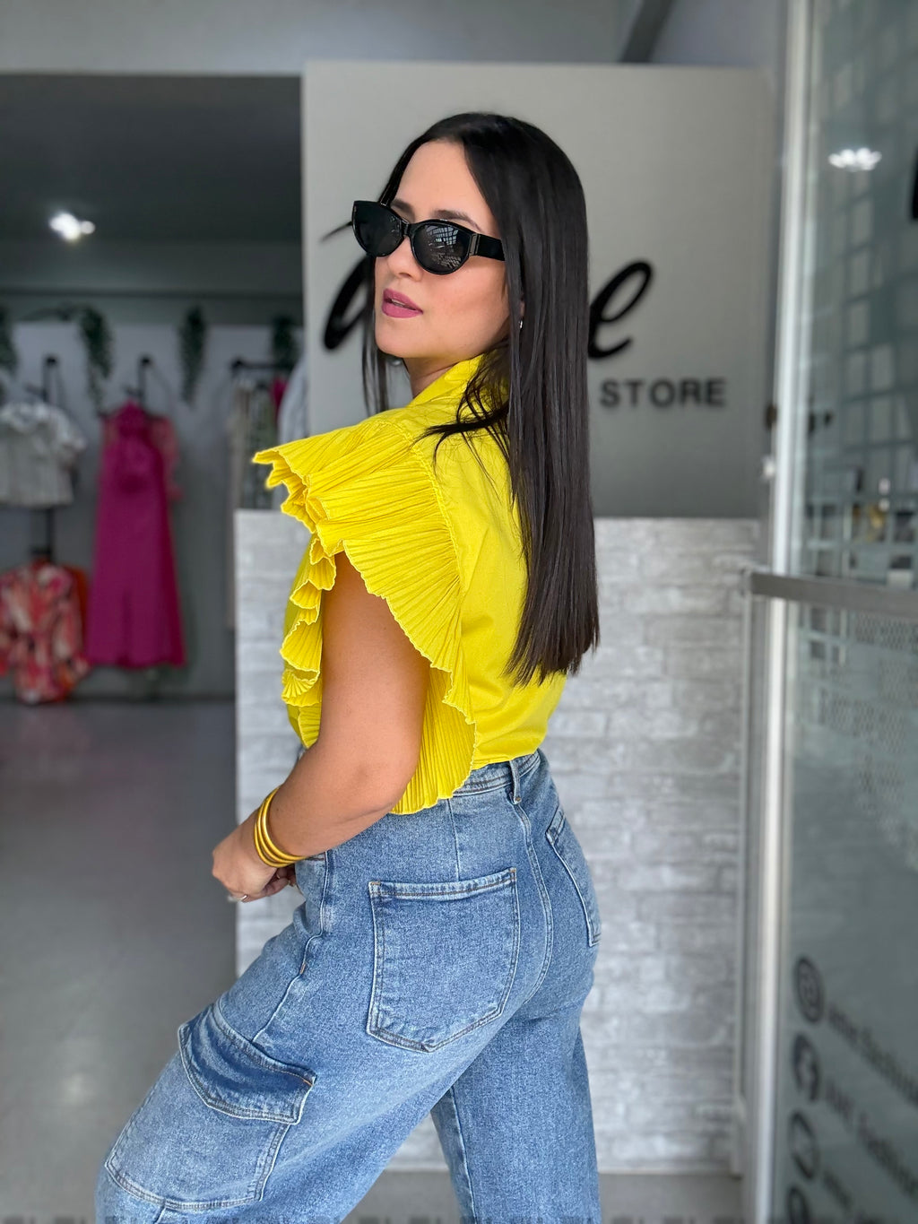 Yellow Pleated Blouse