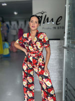 Red Floral Satin Set
