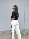 Black Floral White Jeans