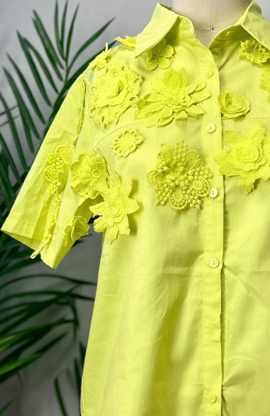 Lime Embroidery Flowers Blouse