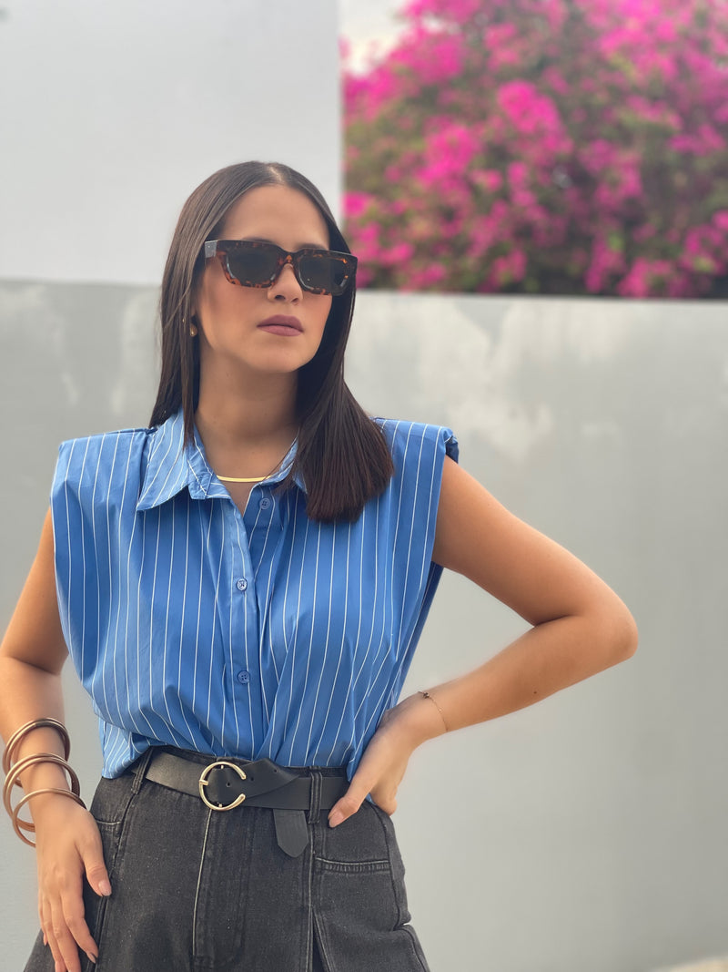 Blue Stripes Crop Shirt