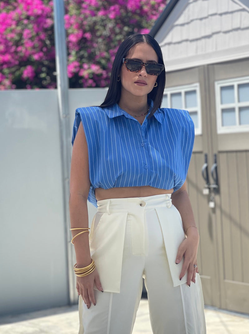 Blue Stripes Crop Shirt