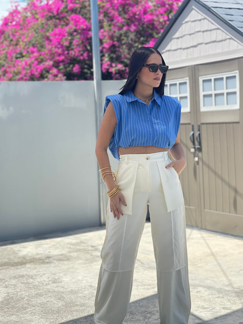 Blue Stripes Crop Shirt