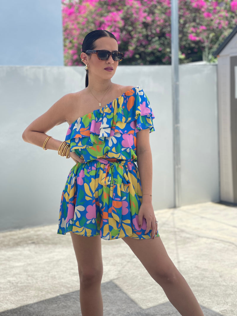 Colorful One Shoulder Romper