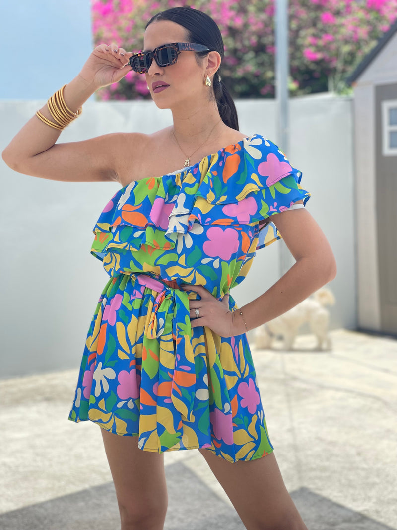 Colorful One Shoulder Romper