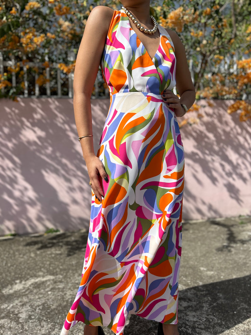 Orange Printed Midi Dress