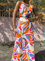 Orange Printed Midi Dress