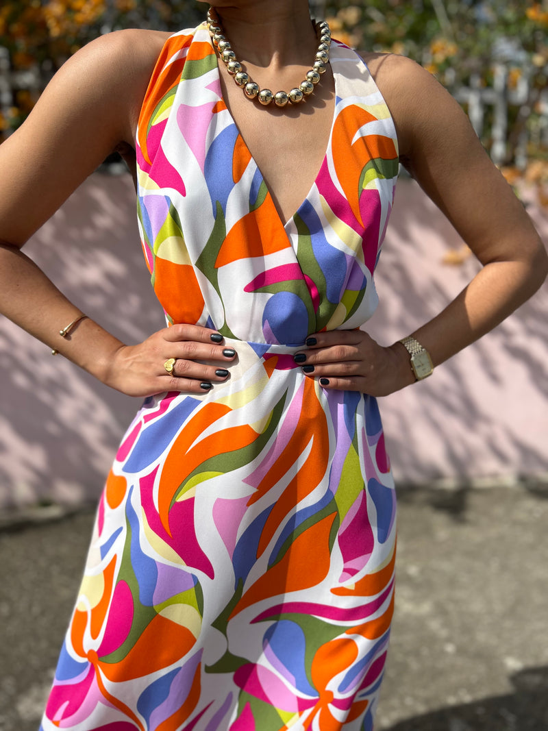 Orange Printed Midi Dress