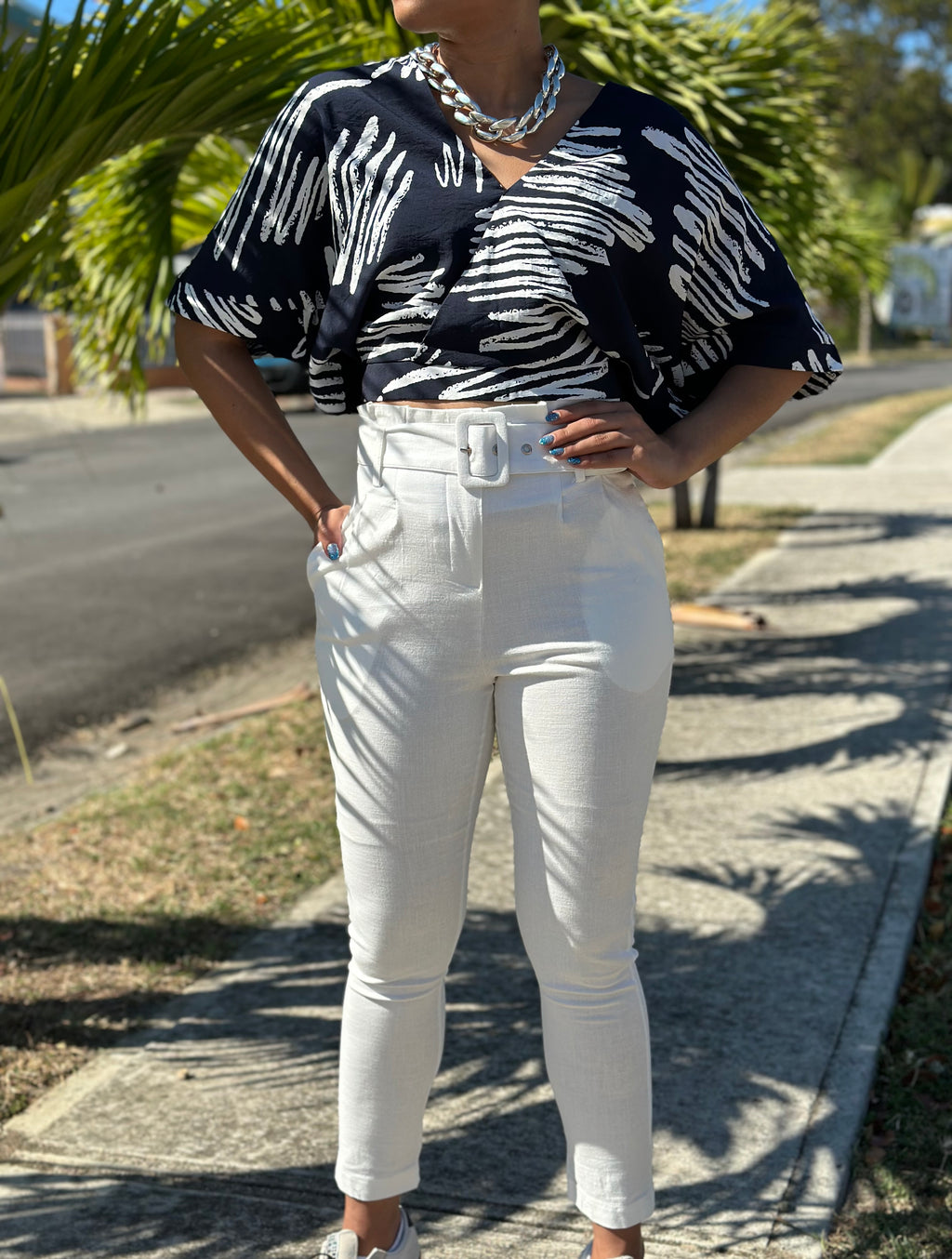 Navy Off White Top