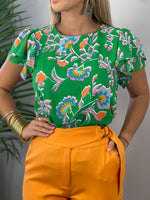 Green Tropical Ruffles Blouse