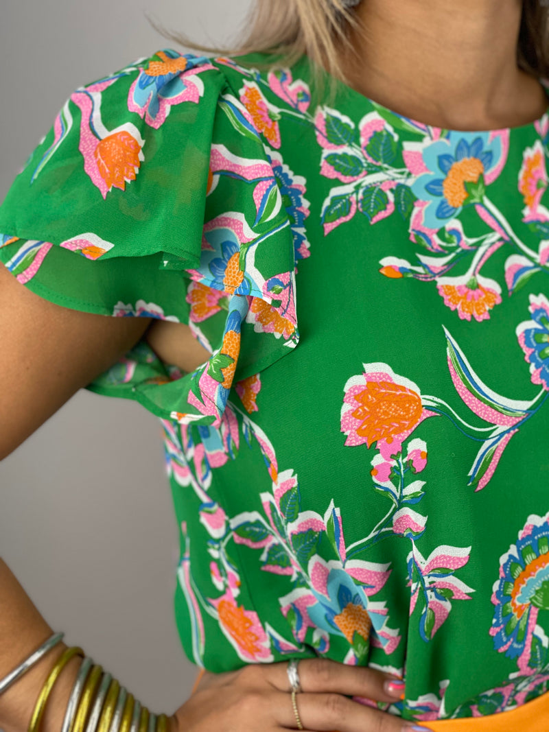 Green Tropical Ruffles Blouse