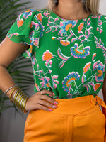 Green Tropical Ruffles Blouse