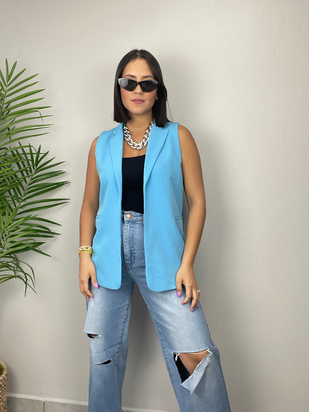 Sky Blue Vest Blazer