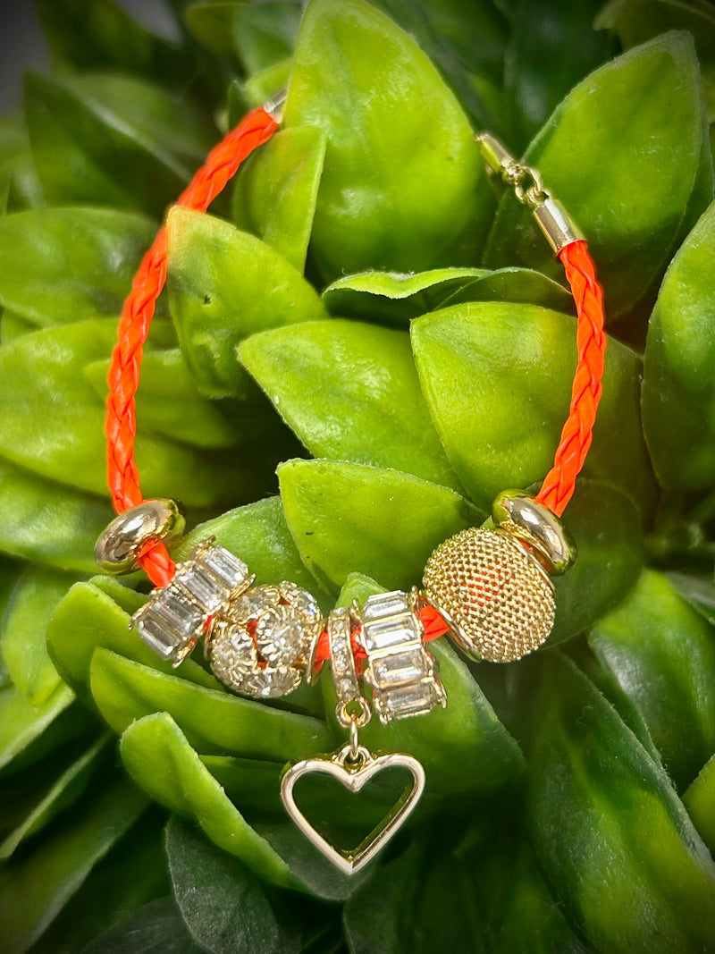 Neon Orange Braided Leather Bracelet