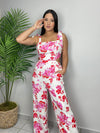 Red Tropical Cut Out Jumpsuit