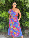 Blue Printed One Shoulder Dress