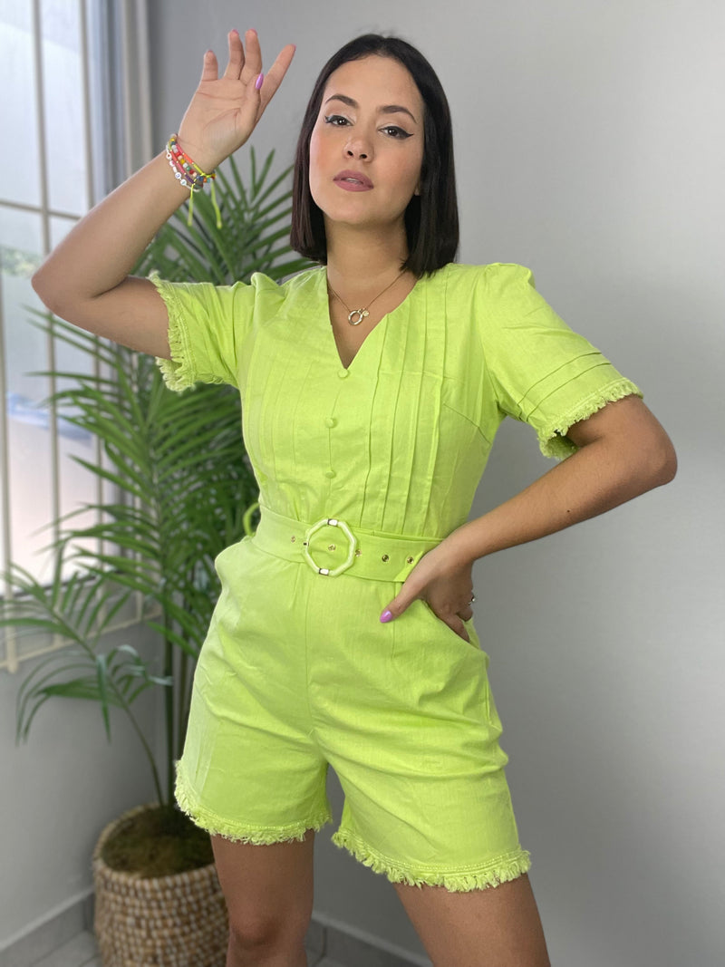 Green Pleated Romper