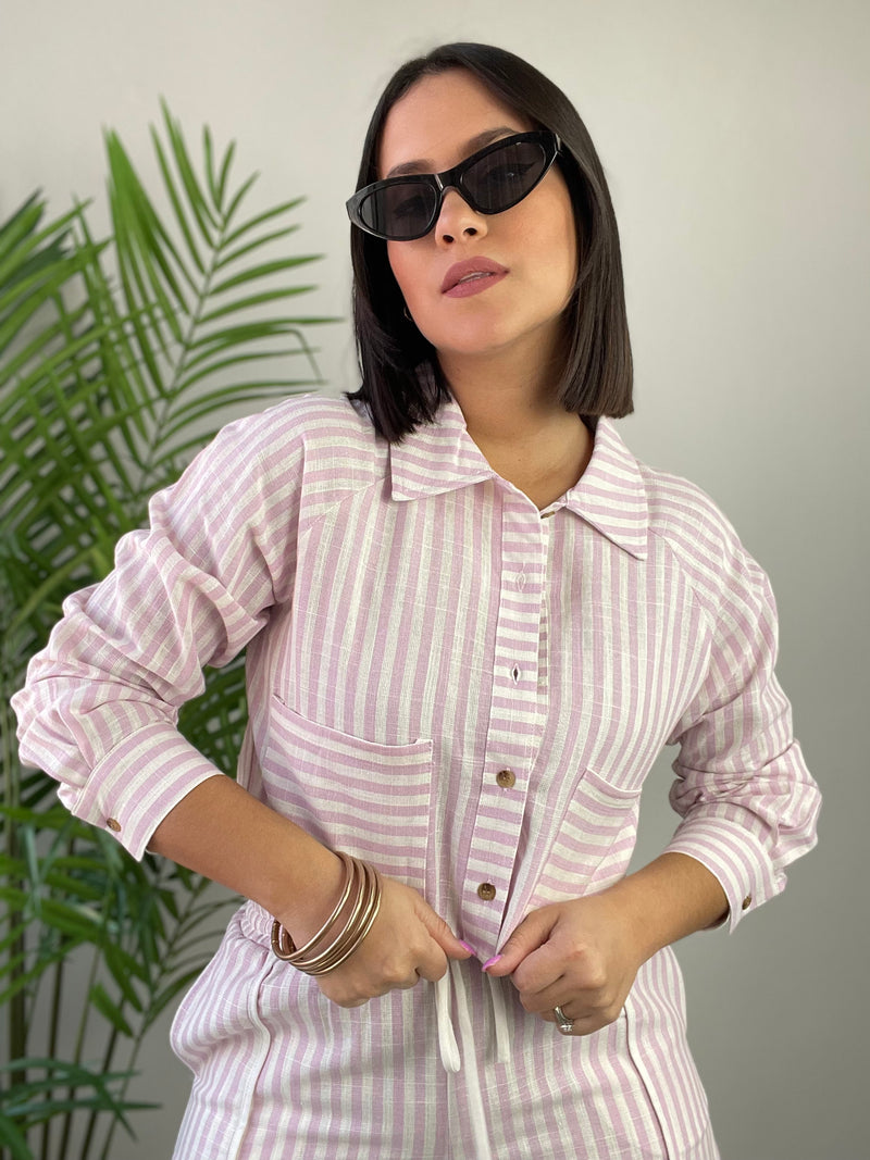 Pink Stripes Crop Shirt