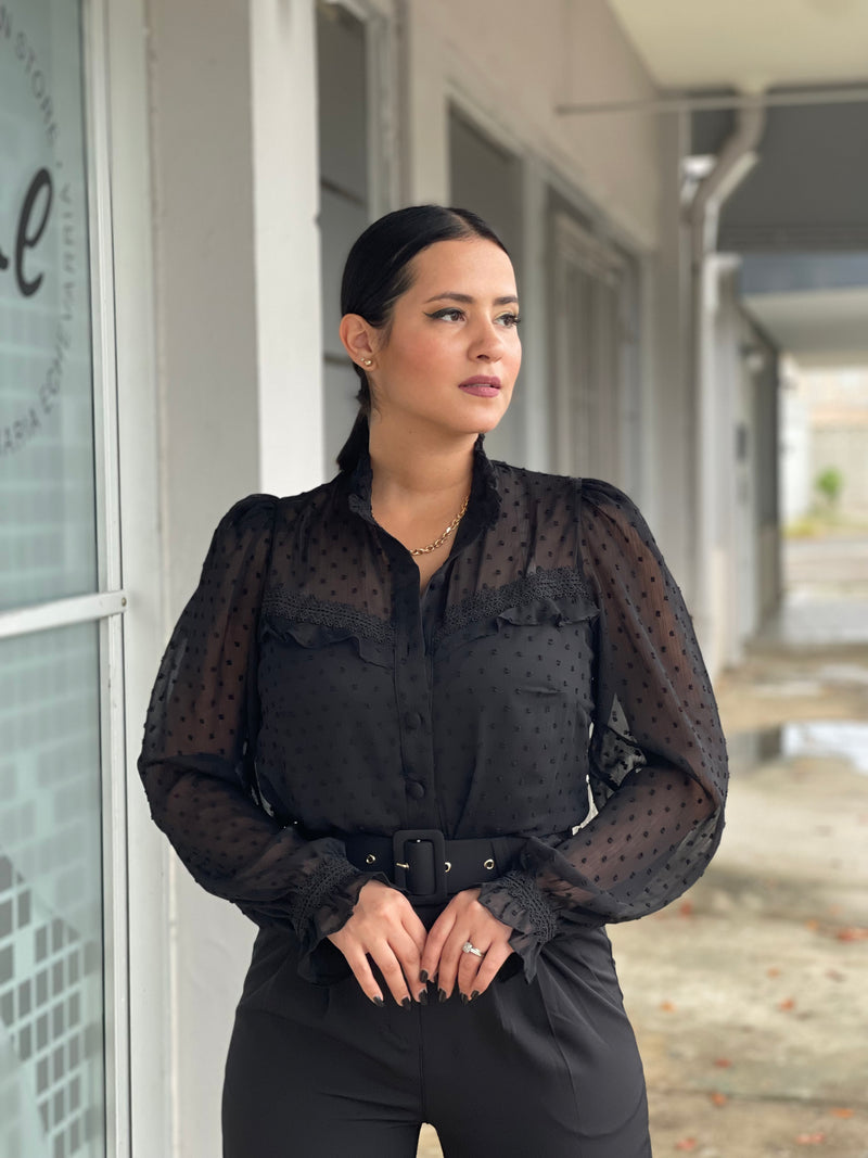 Black Dots Lace Blouse