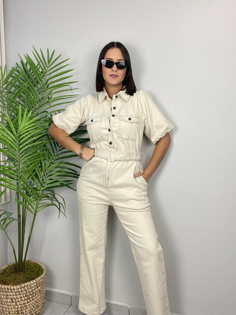 Ivory Denim Jumpsuit