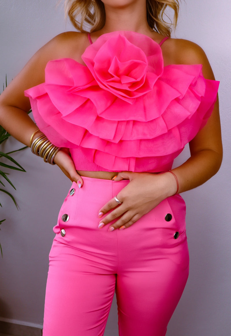 Fuchsia Organza Flower Top