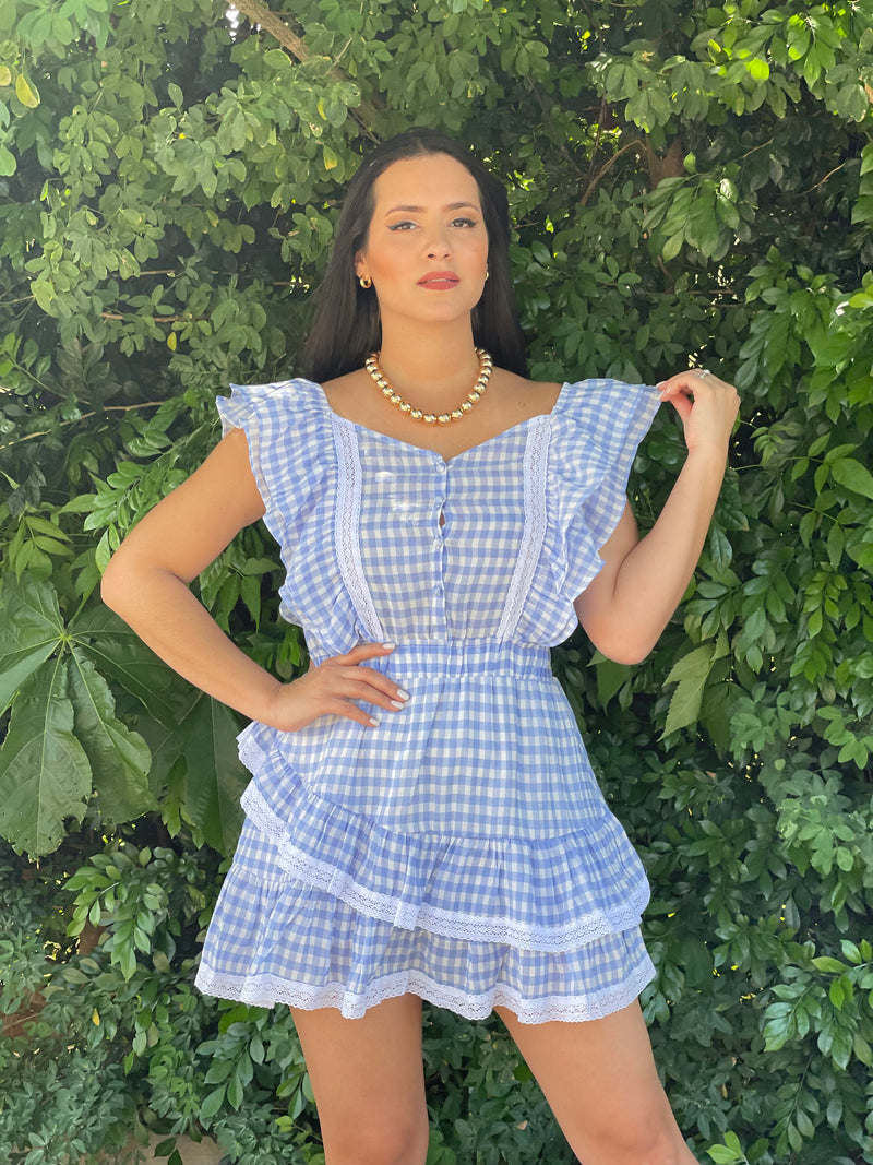 Blue Gingham Short Dress