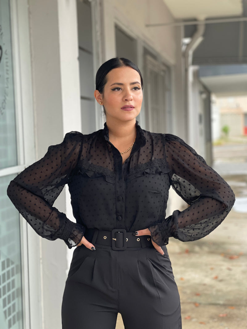 Black Dots Lace Blouse