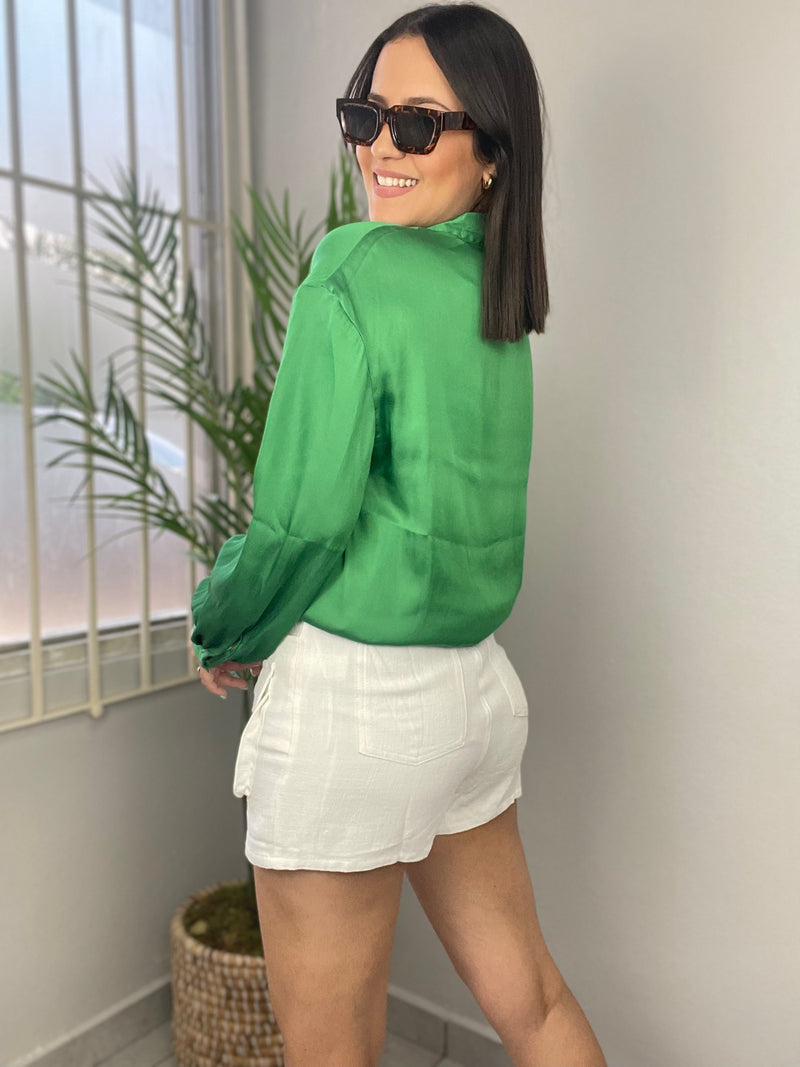 Kelly Green Buttom Blouse