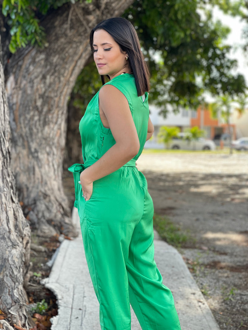 Green Satin Jumpsuit