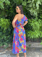 Blue Printed One Shoulder Dress