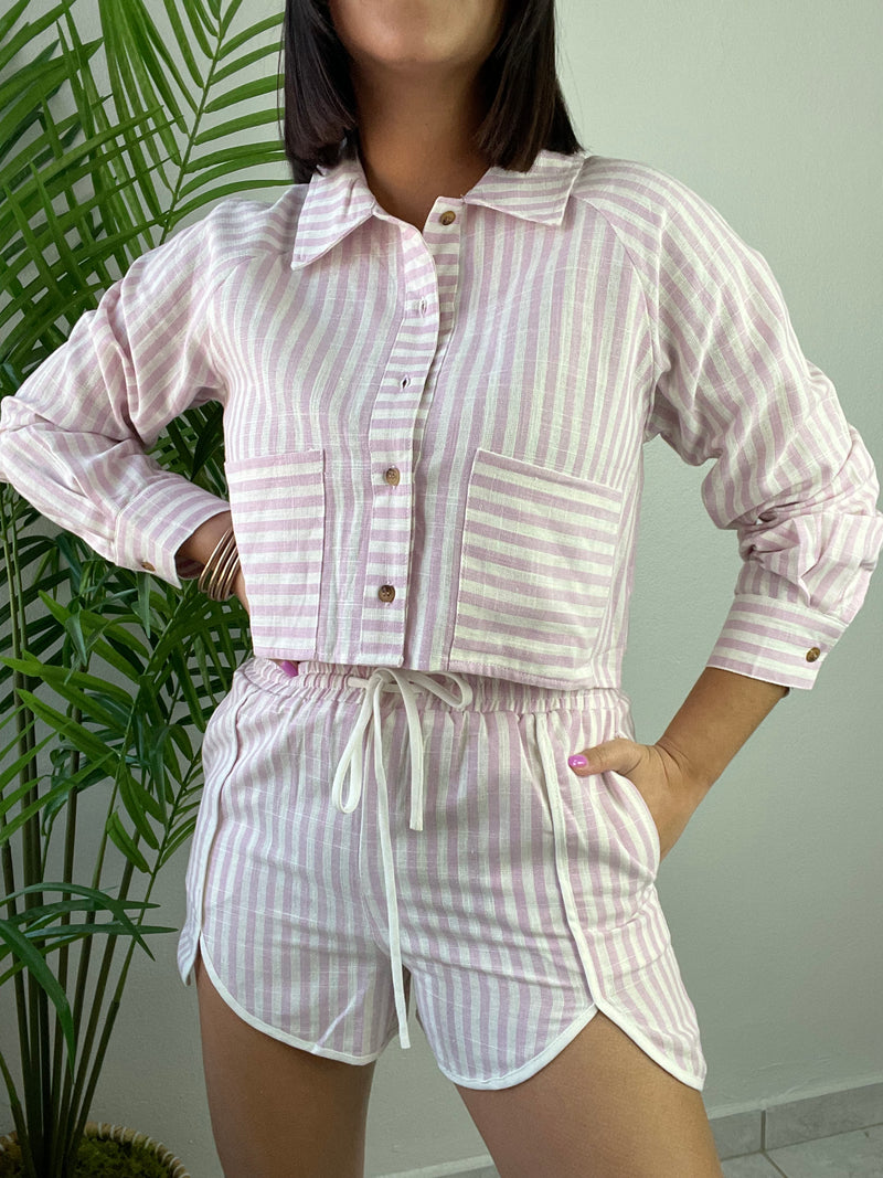 Pink Stripes Crop Shirt