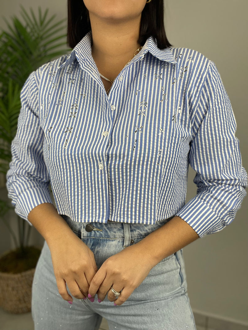 Blue Stripes Crop Shirt