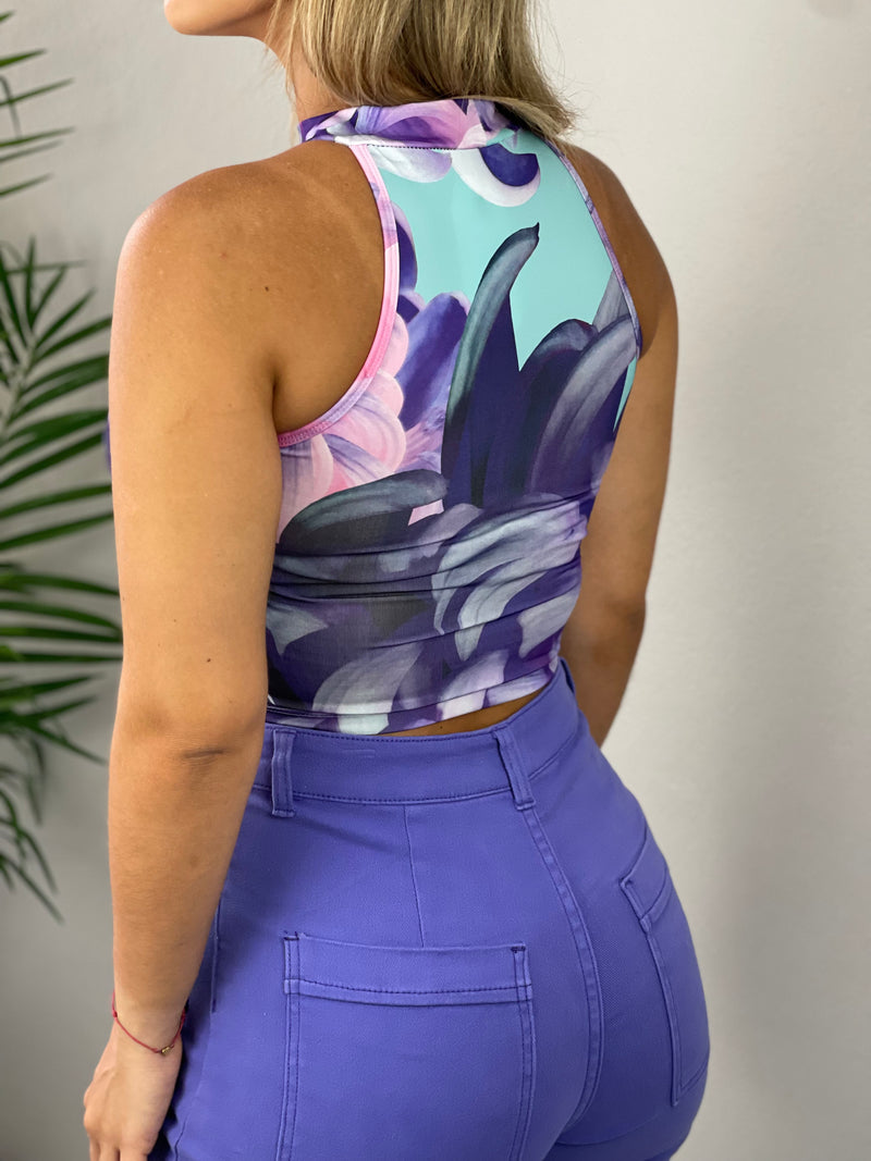 Purple Printed Crop Top