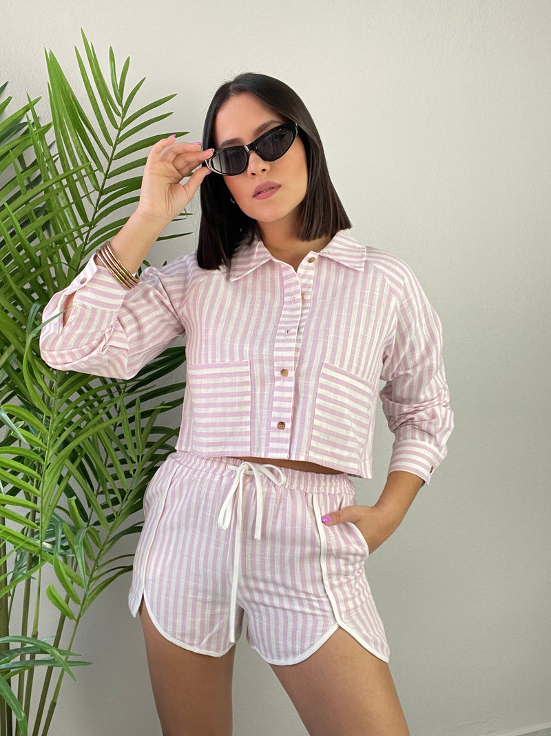 Pink Stripes Crop Shirt