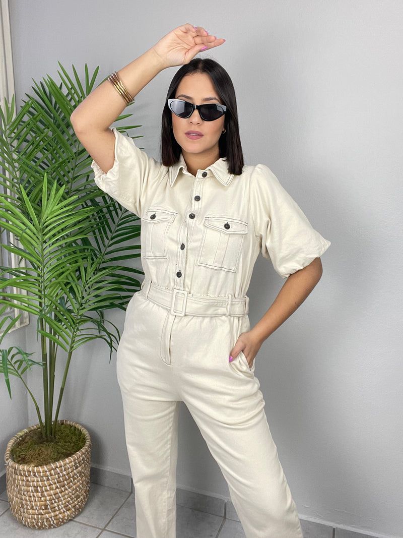 Ivory Denim Jumpsuit