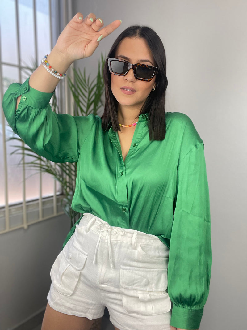 Kelly Green Buttom Blouse