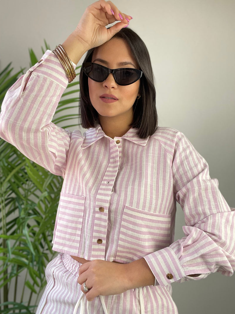 Pink Stripes Crop Shirt