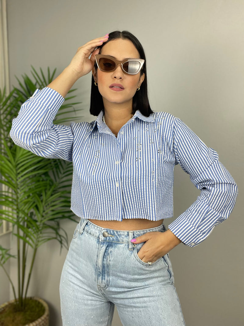 Blue Stripes Crop Shirt