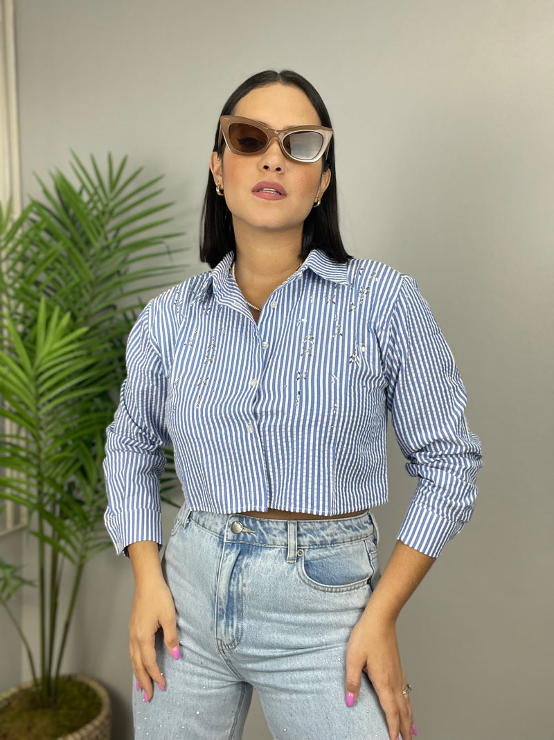 Blue Stripes Crop Shirt