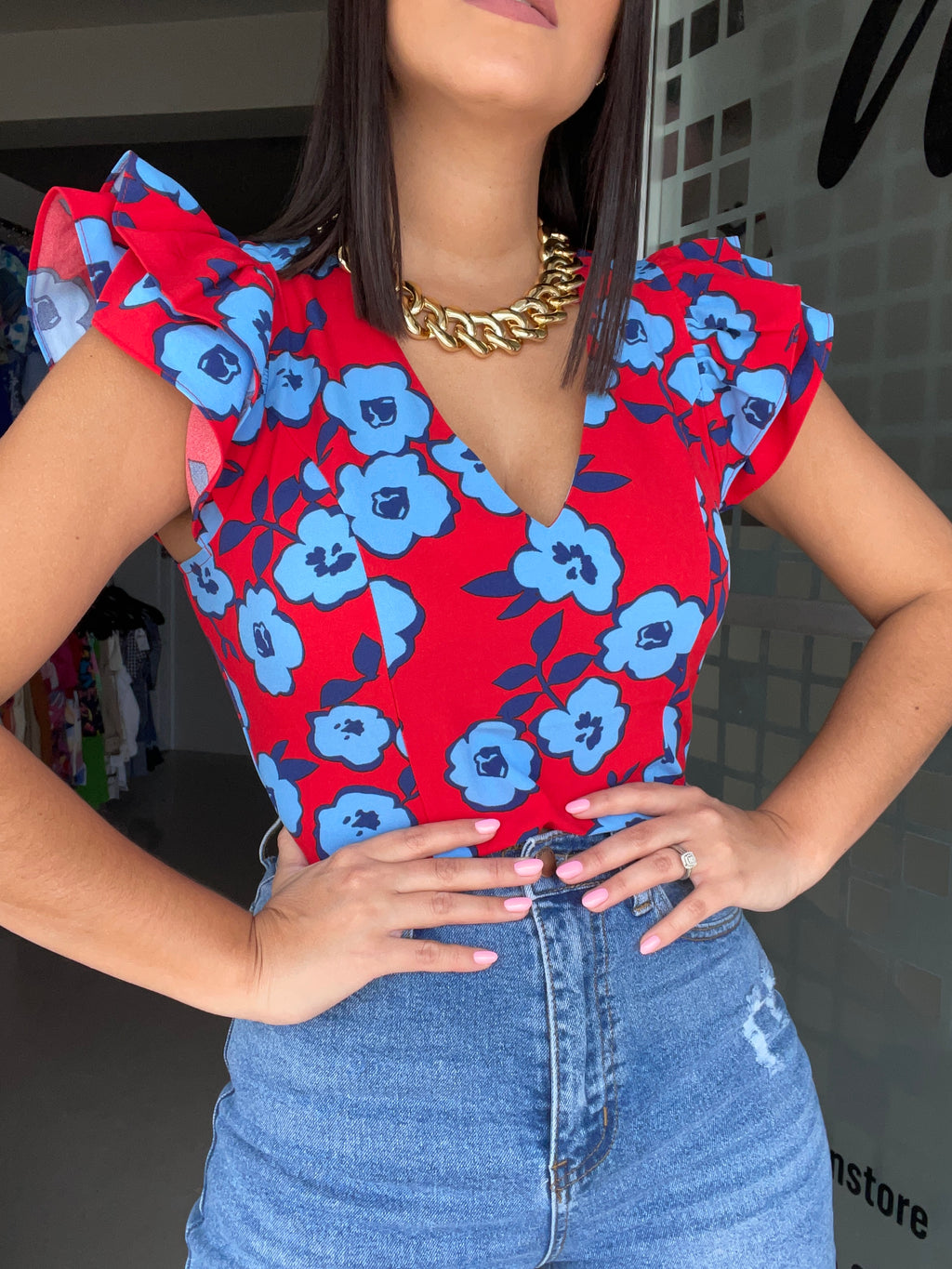 Red & Blue Crop Top