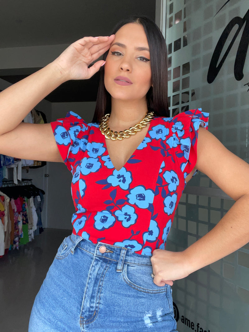 Red & Blue Crop Top