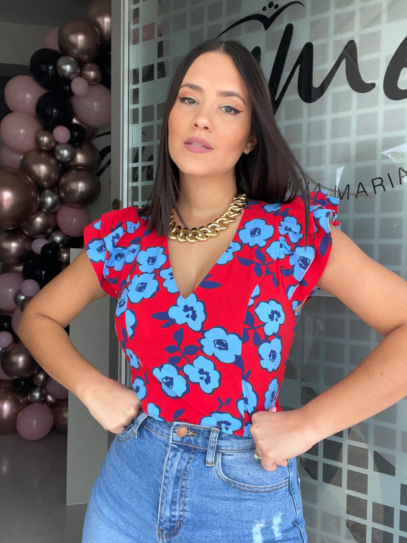 Red & Blue Crop Top