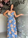 Blue Beige Flowers Maxi Dress