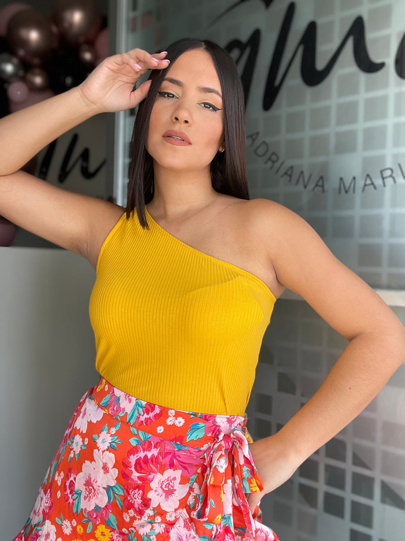 One Shoulder Yellow Top