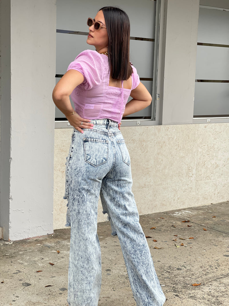 Acid Wash Wide Leg Jean